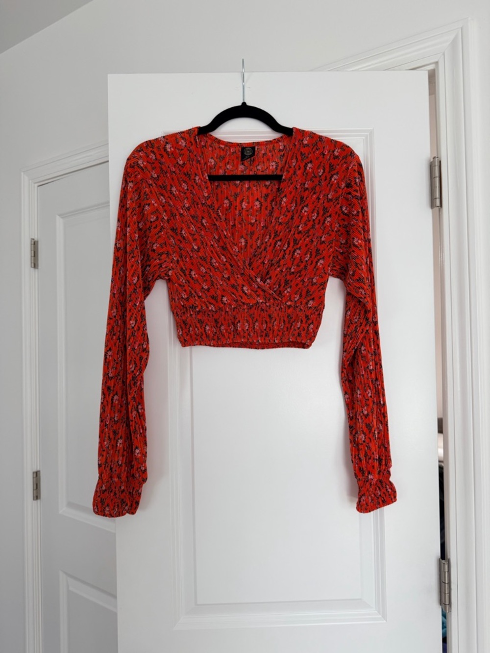Urban Outfitters Red Floral-Print Cropped Wrap Top